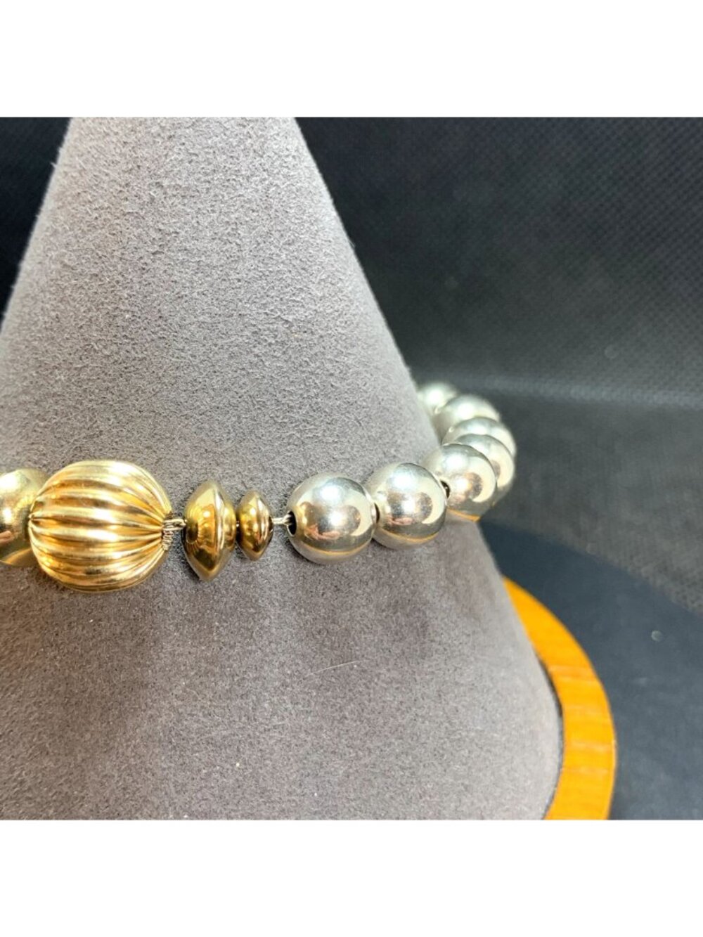 Beaded Bracelet Two Tone Solid Sterling Silver 925 Size 7'' Length - Picture 2 of 11